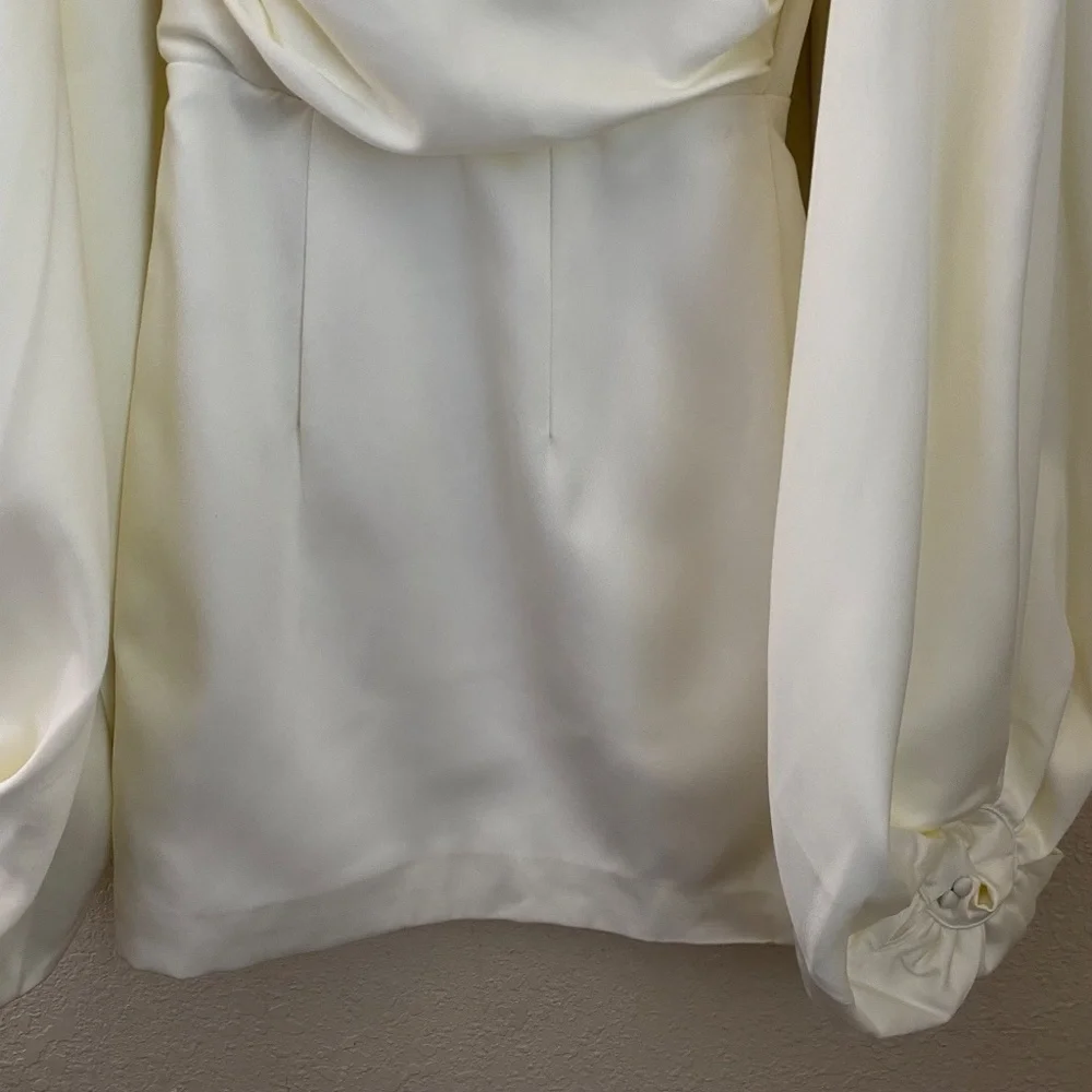 HOUSE OF CB 'Carlyn' Ivory Satin Balloon Sleeve Mini Dress/Size XS‎ NWOT - Picture 8 of 15